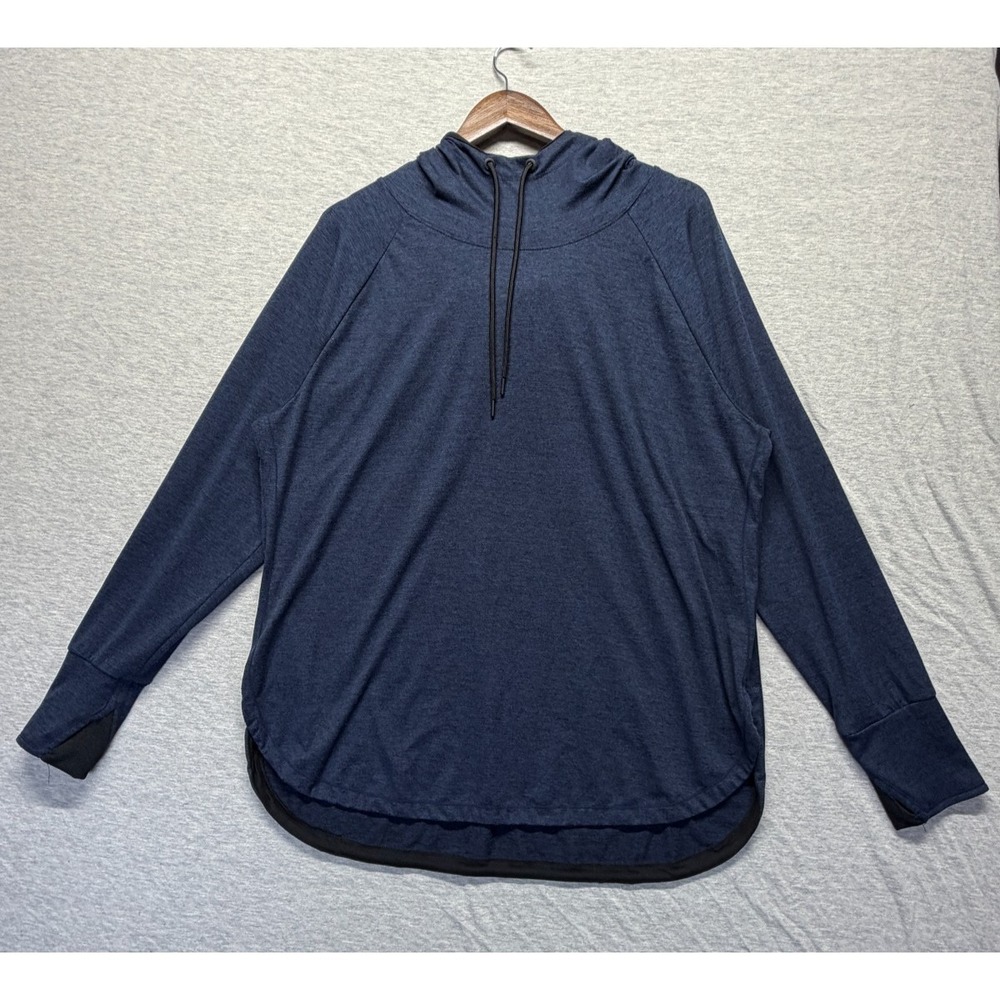 Serene Tangerine Hoodie Womens 2XL Heather Navy Curved Hem Raglan Sleeve Ribbed
